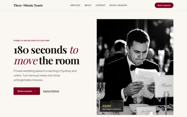 Homepage of Three-Minute Toasts, built by WPMaven