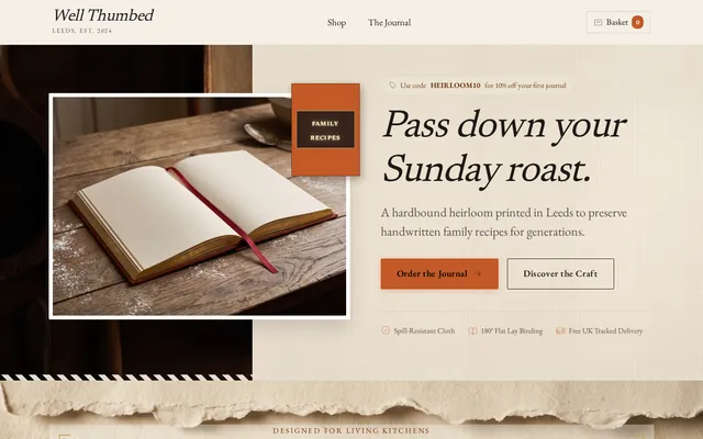 Homepage of Well Thumbed, built by WPMaven
