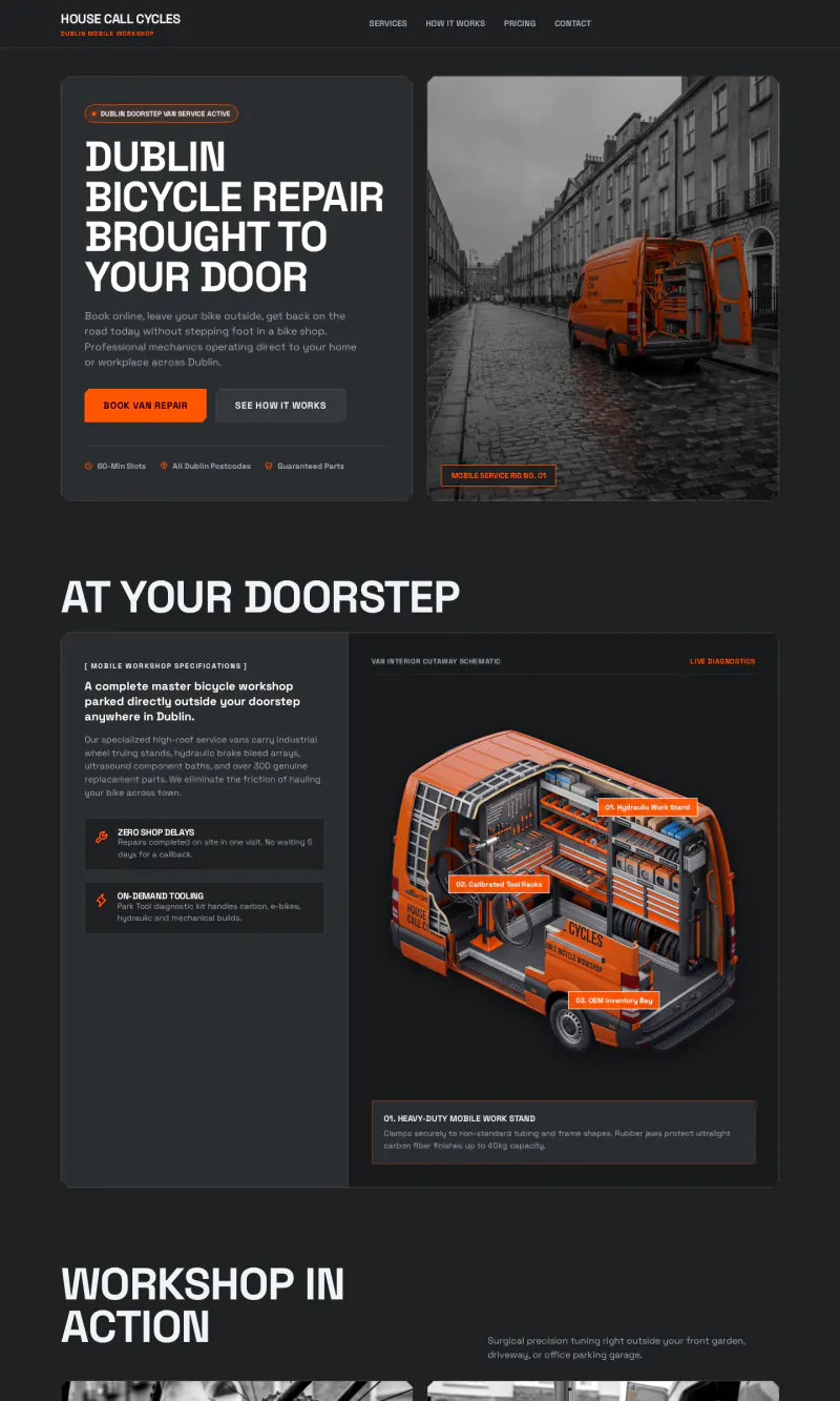 Top of the House Call Cycles homepage