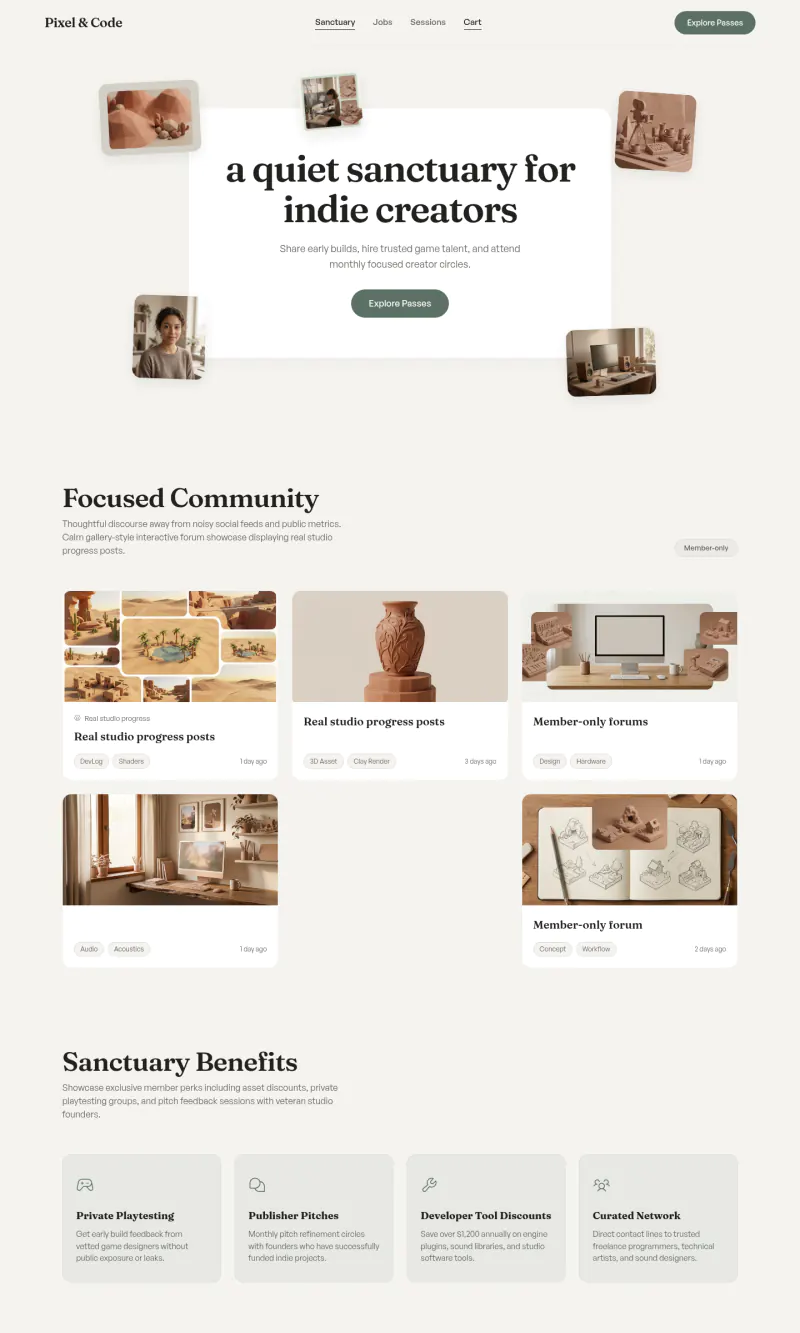 Top of the Pixel & Code homepage
