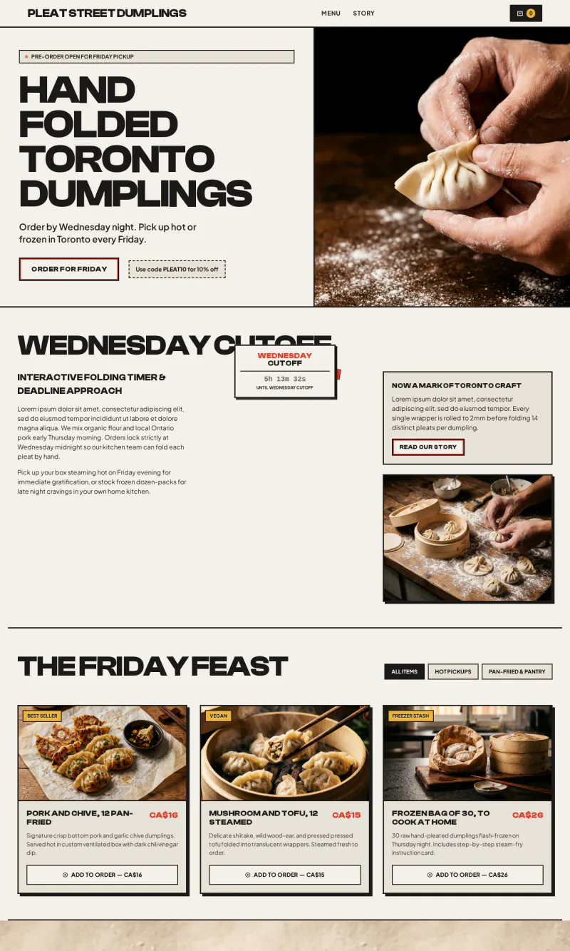 Top of the Pleat Street Dumplings homepage