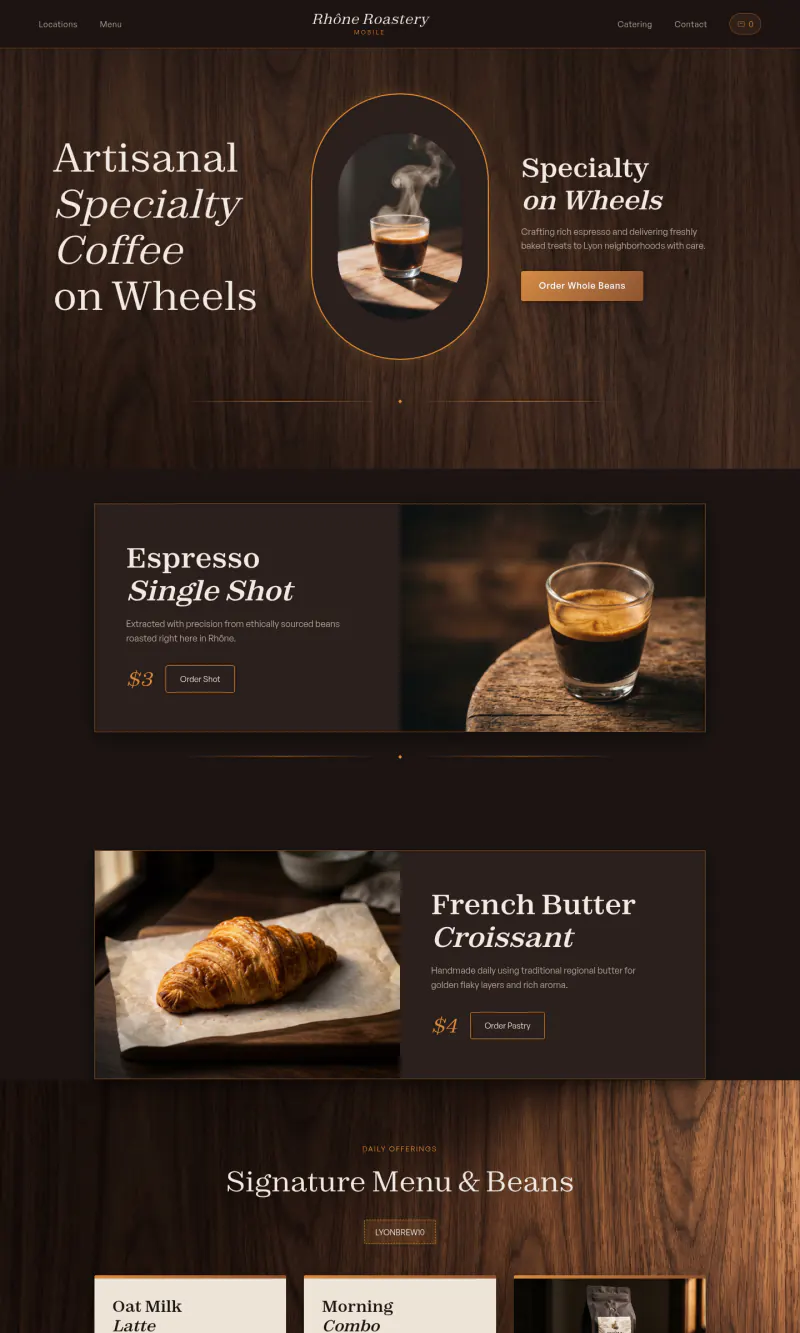 Top of the Rhône Roastery homepage