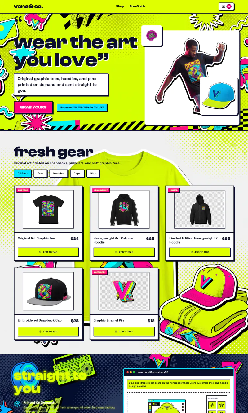 Top of the vane & co. homepage