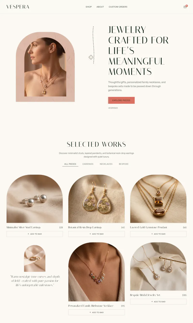 Top of the Vespera homepage