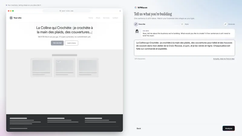 The first screen: describe the business you want in a sentence