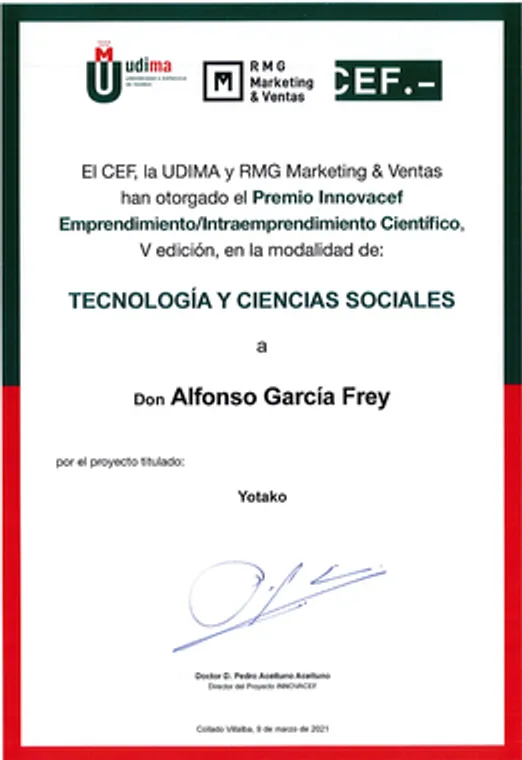 Certificat du prix INNOVACEF d’entrepreneuriat scientifique