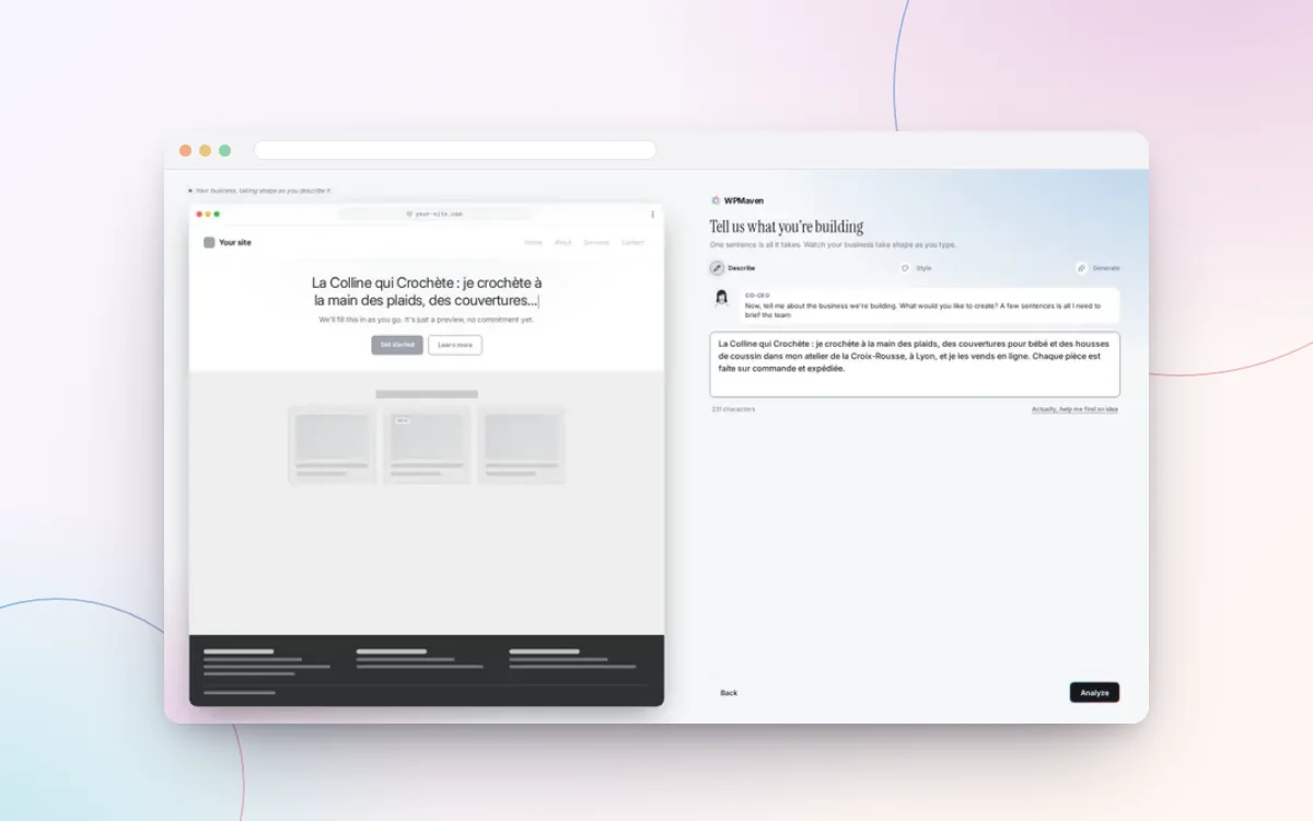 The first step in WPMaven: describe the business in your own words