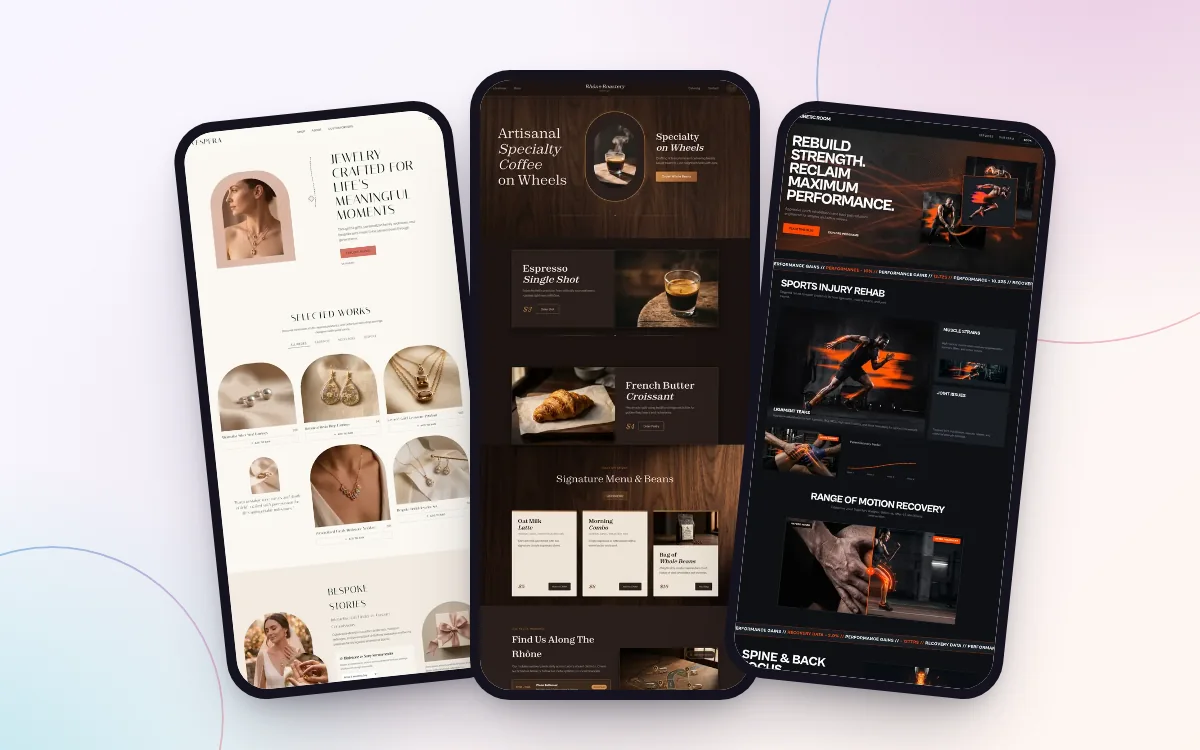 Three business sites built by WPMaven, shown on phones