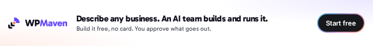 Leaderboard banner: Describe any business. An AI team builds and runs it. Start free